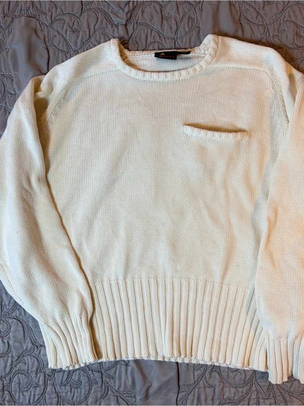 Vintage Liz Sport Sweater Size Large White Knit Cotton Crewneck Pocket Raglan